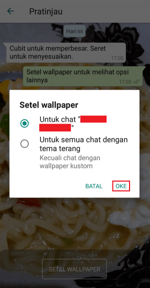 Pilih opsi pertama untuk menerapkan wallpaper