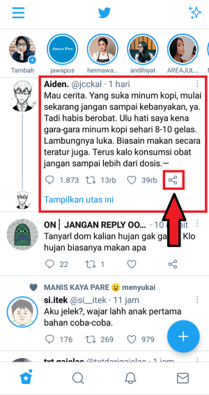 Pilih postingan Twitter yang akan disimpan dalam markah