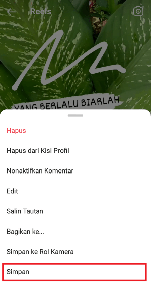 Pilih "Simpan" untuk menyimpan Reels ke galeri HP