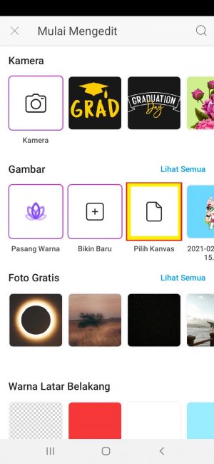 klik menu pilih kanvas 