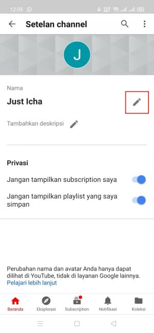 Cara Mengganti Nama Channel YouTube 10 Pilih dan klik "edit nama"