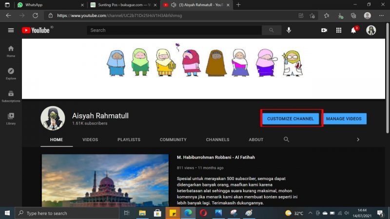 Cara Mengganti Nama Channel YouTube 2 Pilih dan klik "customize channel"