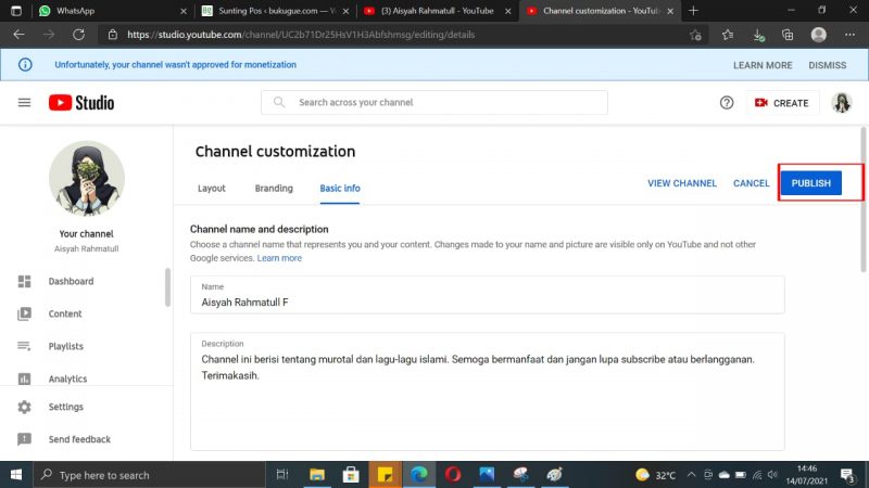 Cara Mengganti Nama Channel YouTube 5 Pilih dan klik "publish"