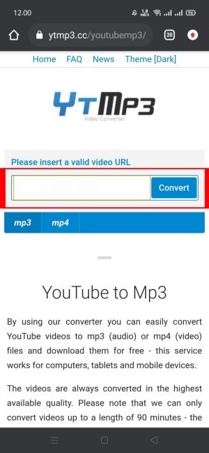 Cara download video dari Youtube menjadi MP3 tanpa aplikasi 3 Pilih dan klik "kolom"
