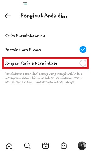 Tap "Jangan Terima Permintaan". 