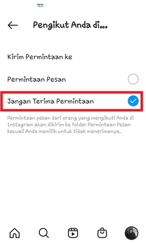 Pengaturan untuk permintaan pesan dari follower dan orang lain sudah berhasil diubah.