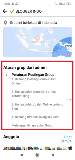 Melihat peraturan di grup