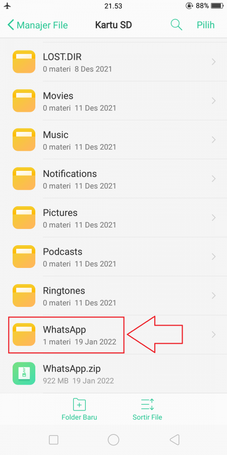 buka folder bernama “WhatsApp”