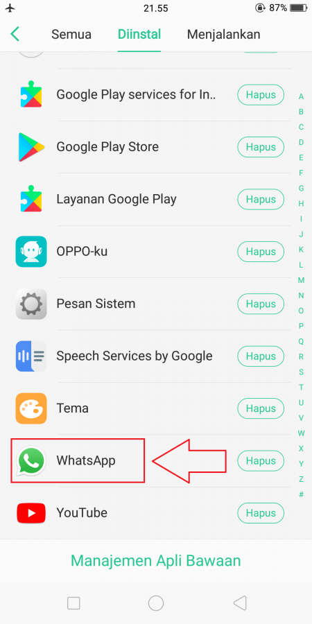 pilih aplikasi "WhatsApp"