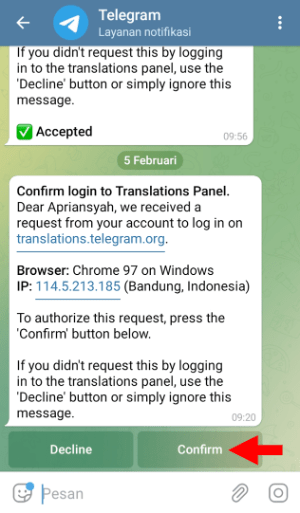 Konfirmasi Login Telegram