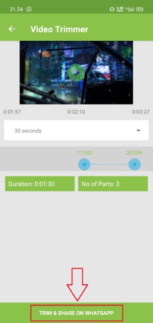 ketuk tombol 'trim & share on whatsapp