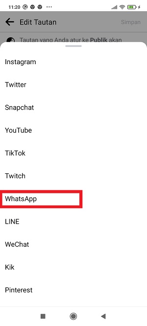 Tap “WhatsApp”.