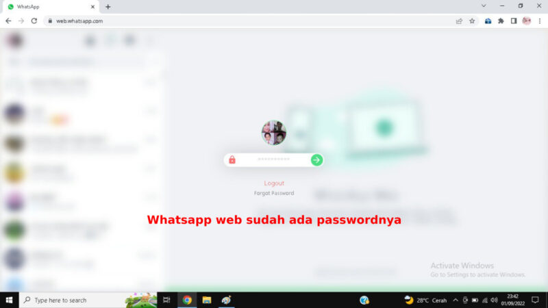 Whatsapp web sudah terpasangi password.