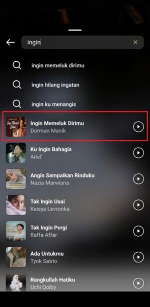 Pilih musik yang diinginkan