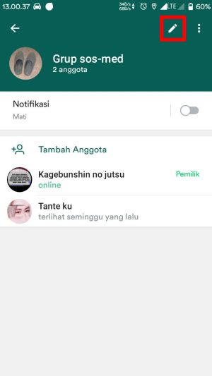 Tekan ikon pensil di grup Telegram.