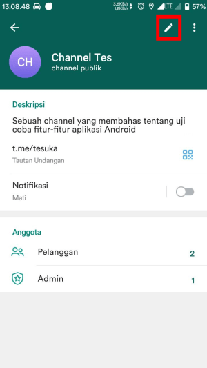 Tekan ikon pensil di channel Telegram.