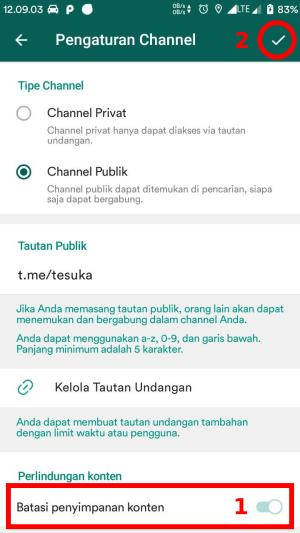 Tab tombol aktifkan untuk membatasi penyimpanan konten yang ada di channel kamu.