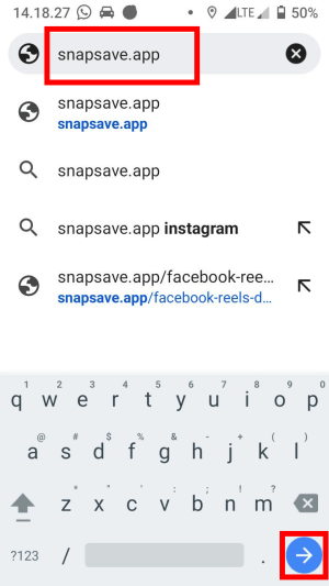 Ketikkan alamat website SnapSave di kolom address browser hp, lalu tap Enter.