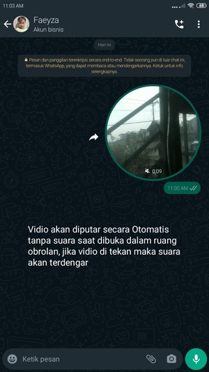 Video bulat sudah berhasil dikirim dihalaman chat tsbt