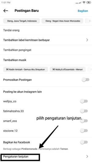 pilihlah pengaturan lanjutan untuk menjadwalkan postingan