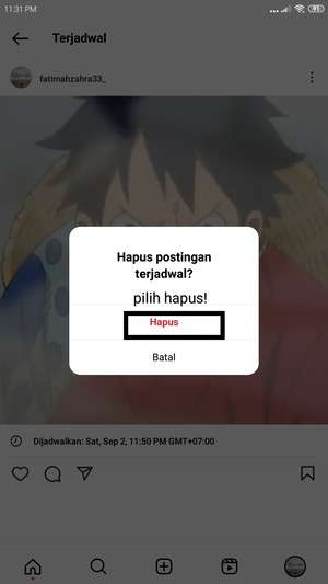 akan muncul pop-up seperti digambar, tetap pilih hapus untuk menghapus konten