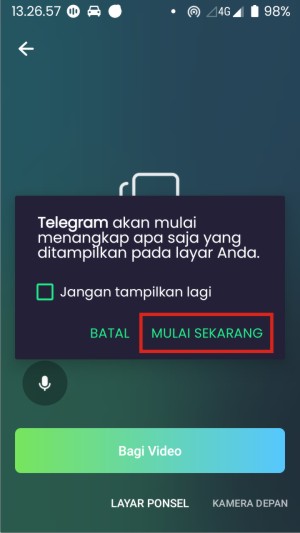 Selanjutnya, kamu tap mulai sekarang pada jendela konfirmasi. 