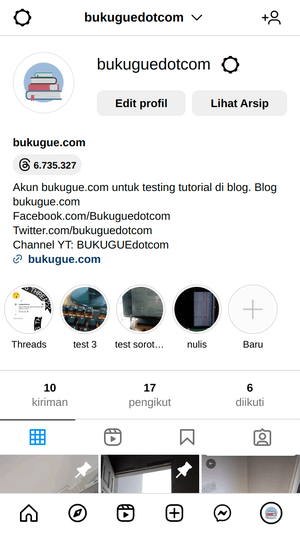 Tampilan laman profil Instagram saat dibuka dari browser