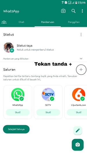 tekan tanda plus, untuk membuat saluran