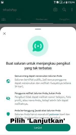 pilih 'lanjutkan' untuk melanjutkan