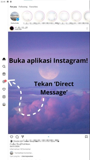 Buka aplikasi Instagram. Tekan menu Direct Message (DM).