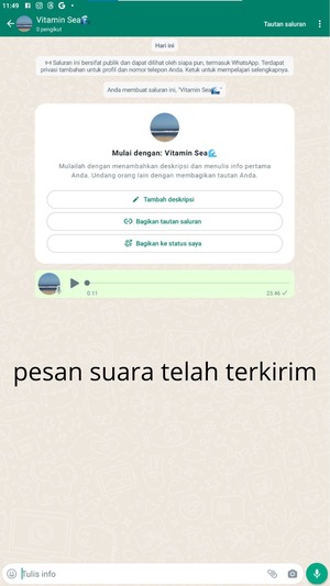 Pesan Suara atau Voice Note sudah terkirim.