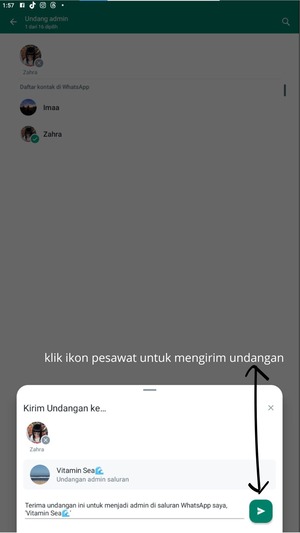 Tekan ikon pesawat untuk mengirimkan undangan.