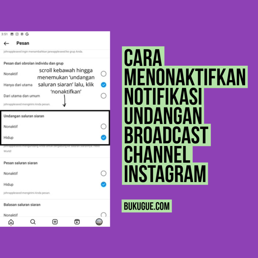 Cara Menonaktifkan Notifikasi Undangan Broadcast Channel Instagram