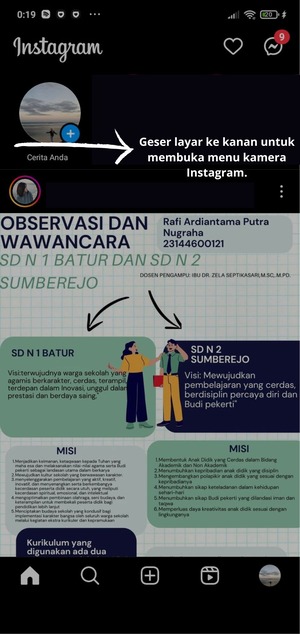 Geser layar ke kanan untuk membuka menu kamera Instagram.