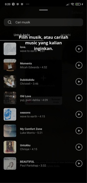 Pilih musik, atau carilah music yang kalian inginkan.