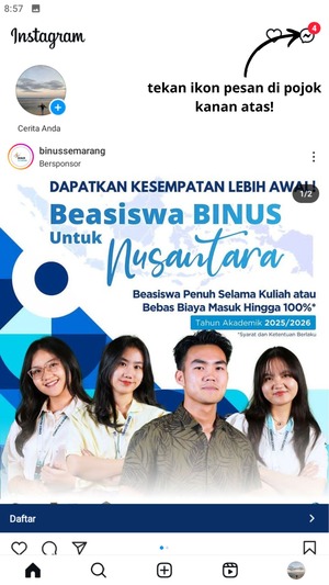 Klik ikon ‘Pesan’ dipojok kanan atas.