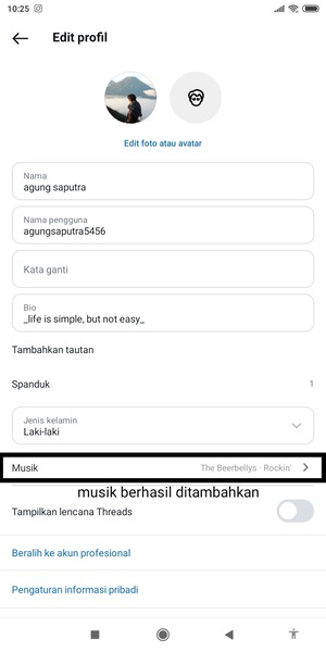 Music telah berhasil ditambahkan diprofil Instagram kalian.