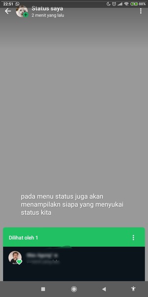 Notif akan dikirimkan kepada pengunggah status, dan akan memberitahukan bahwa status telah disukai oleh kalian.