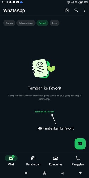 Klik ‘Tambah ke favorit’ untuk menambahkan obrolan atau kontak terpenting.