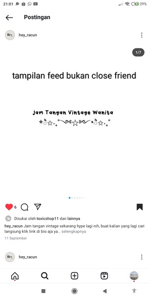 tampilan unggahan feed biasa