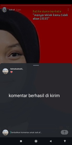 Komentar akan muncul di bagian pojok kiri bawah story.